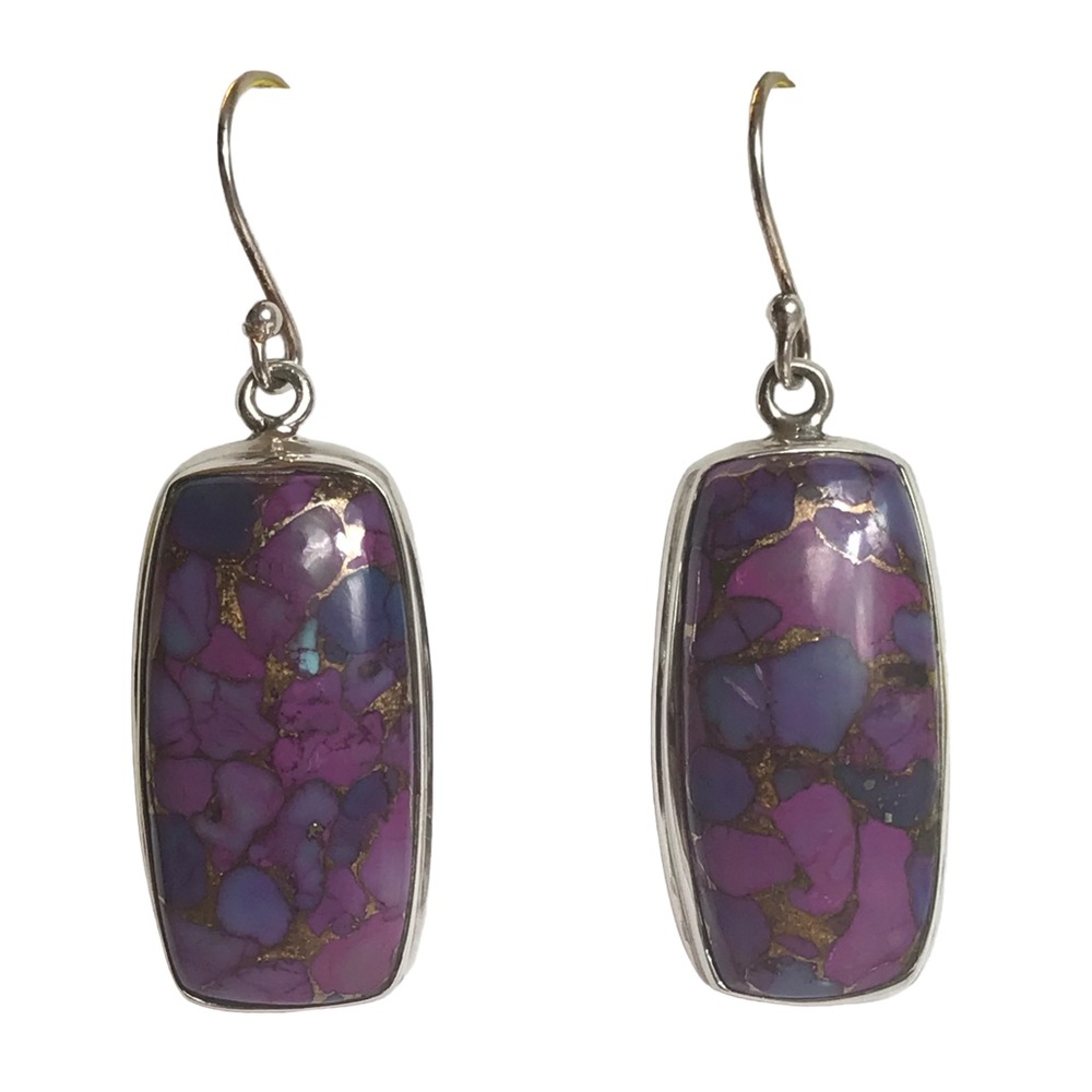 Purple Copper Turquoise Earrings Sterling Silver Handmade Jewelry Drop Dangle